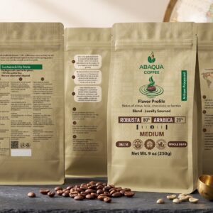 Roasted Coffee Whole Beans, Robusta 80% and Arabica 20%. Blended 250 G